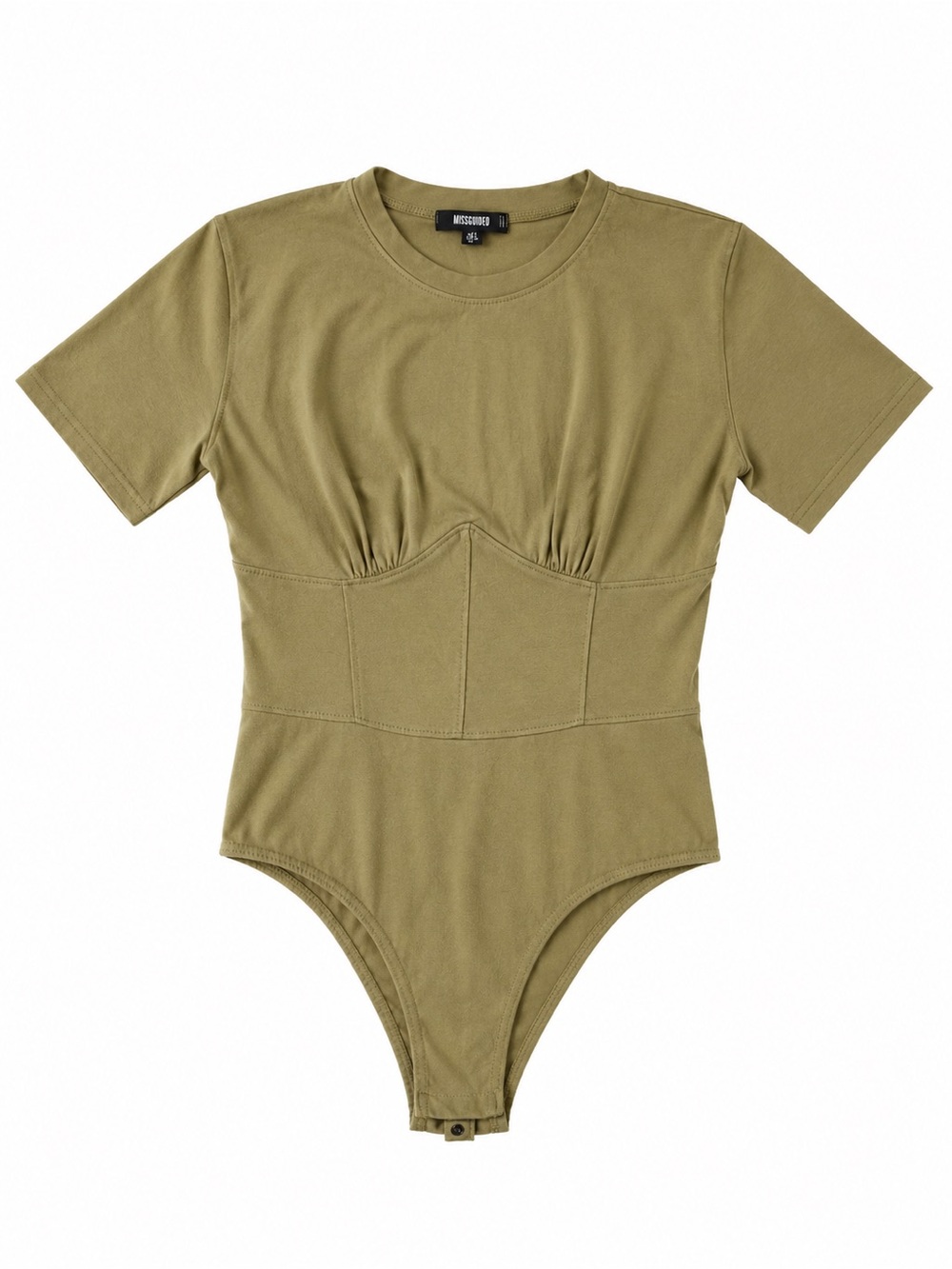 Missguided short sleeve bodysuit with corset-style waist, olive  green khaki, S